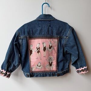 French Toast Girls Denim Jacket with Brown & Pink Polka Dot Panels